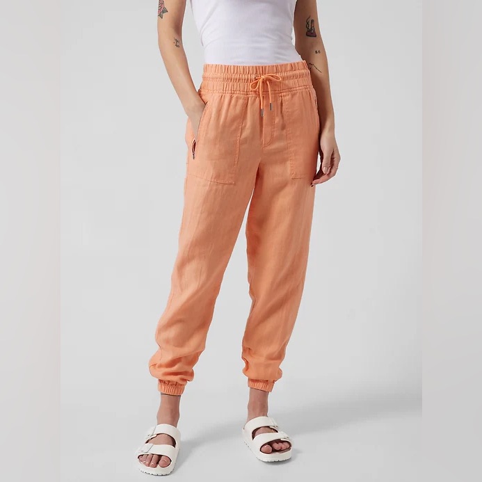 Athleta Cabo Linen Jogger - 8 - Women's Pants Cactus Peach Orange Zip Pockets
